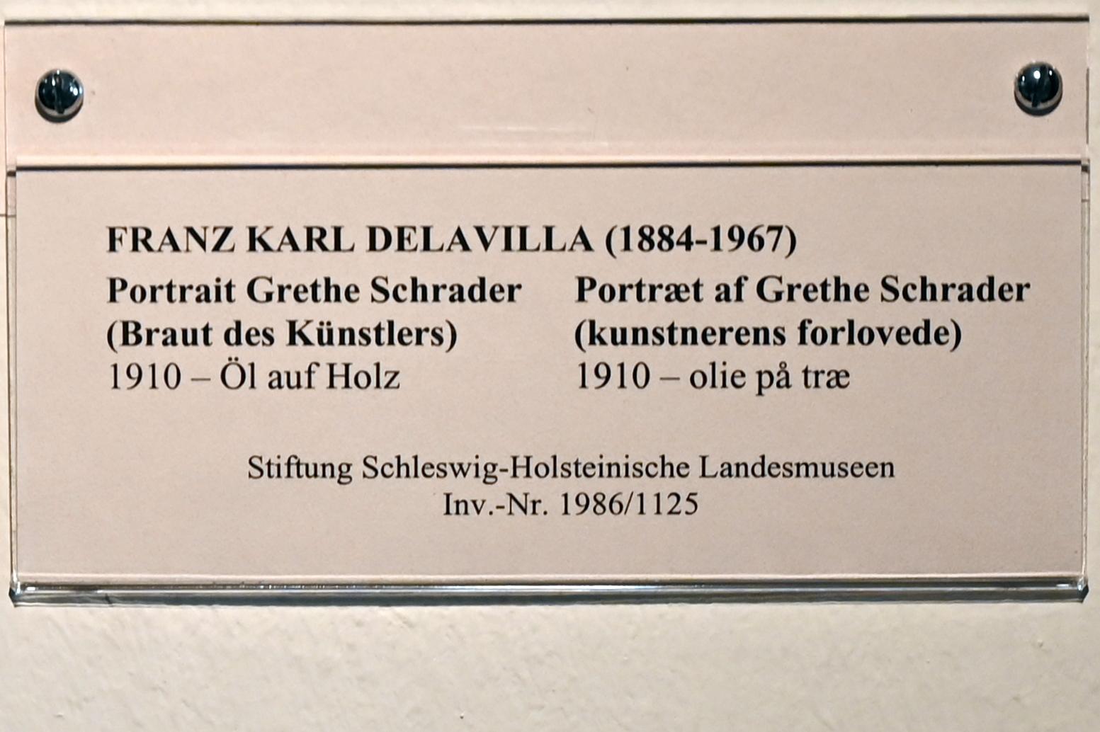 Franz Karl Delavilla (1910–1916), Portrait Grethe Schrader (Braut des Künstlers), Schleswig, Landesmuseum für Kunst und Kulturgeschichte, Jugendstil, 1910, Bild 2/2