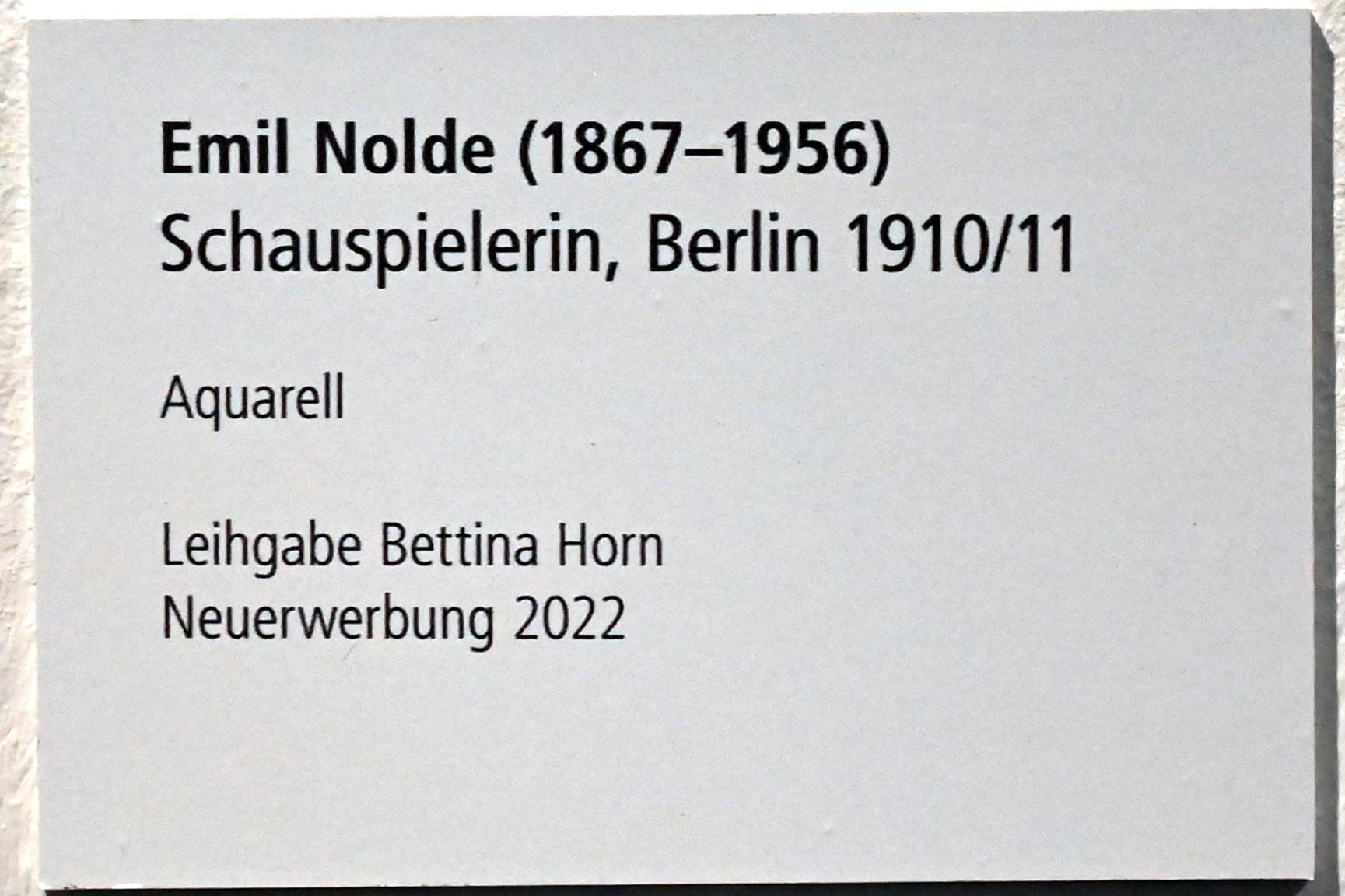 Emil Nolde (1903–1946), Schauspielerin, Schleswig, Landesmuseum für Kunst und Kulturgeschichte, Sammlung Rolf Horn, 1910–1911, Bild 2/2