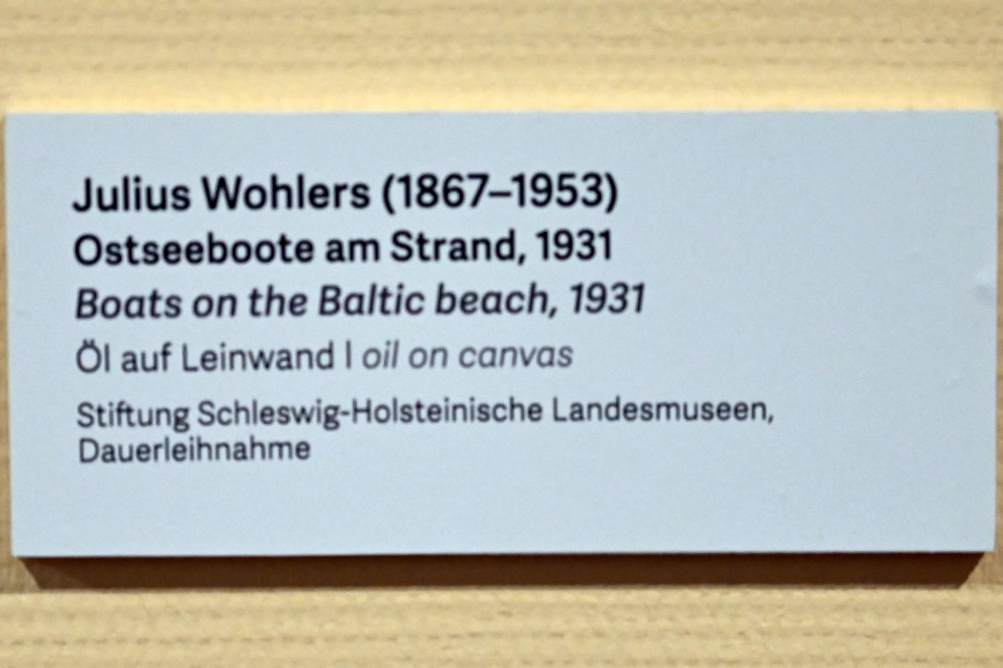 Julius Wohlers (1931), Ostseeboote am Strand, Schleswig, Landesmuseum für Kunst und Kulturgeschichte, Kunst im 20. Jh., 1931, Bild 2/2