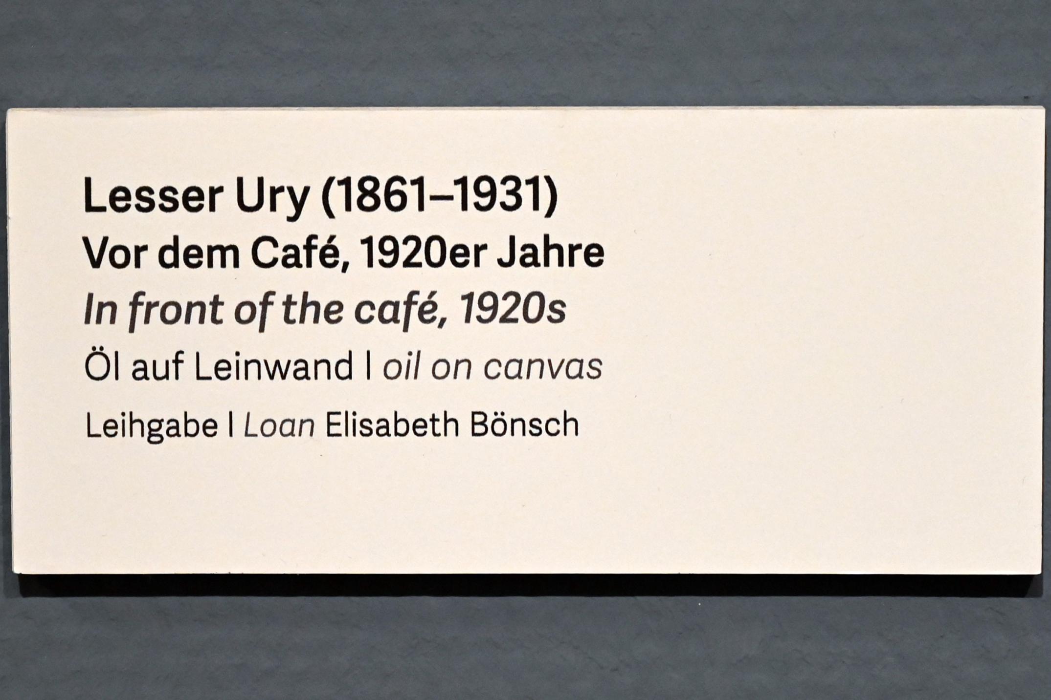 Lesser Ury (1881–1931), Vor dem Café, Schleswig, Landesmuseum für Kunst und Kulturgeschichte, Kunst im 20. Jh., um 1920–1930, Bild 2/2