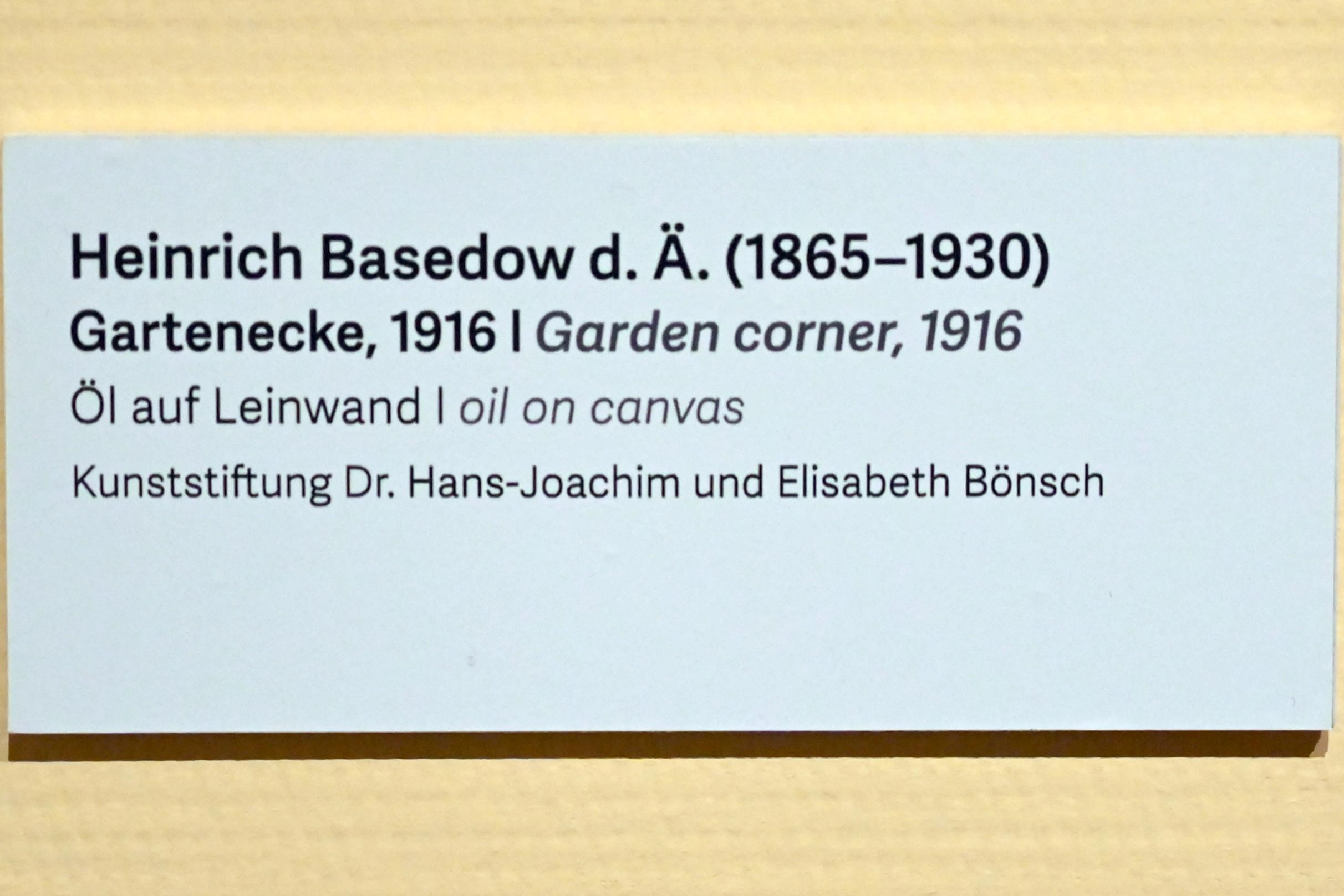 Heinrich Basedow der Ältere (1916), Gartenecke, Schleswig, Landesmuseum für Kunst und Kulturgeschichte, Kunst im 20. Jh., 1916, Bild 2/2