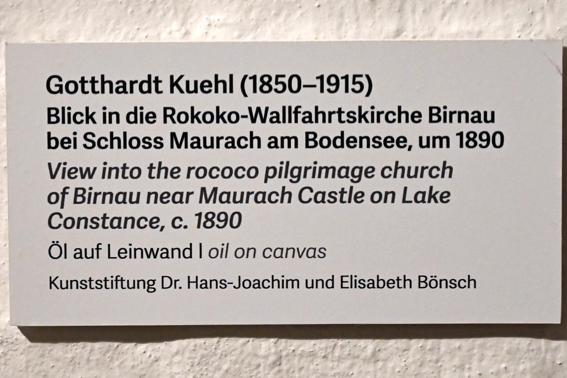 Gotthardt Kuehl (1878–1911), Blick in die Rokoko-Wallfahrtskirche Birnau bei Schloss Maurach am Bodensee, Schleswig, Landesmuseum für Kunst und Kulturgeschichte, Kunst im 20. Jh., um 1890, Bild 2/2