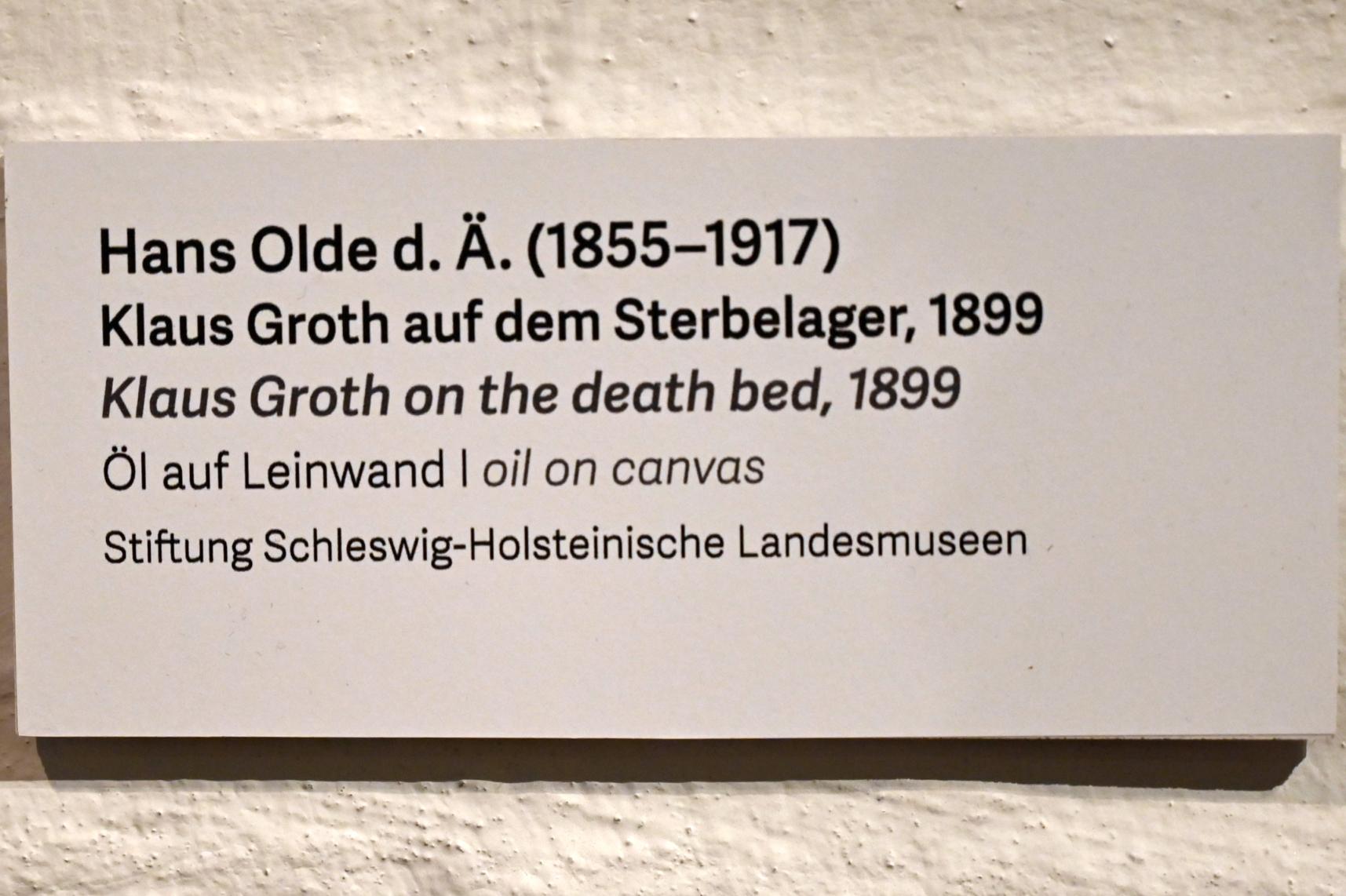 Hans Olde (1882–1916), Klaus Groth auf dem Sterbelager, Schleswig, Landesmuseum für Kunst und Kulturgeschichte, Kunst im 20. Jh., 1899, Bild 2/2