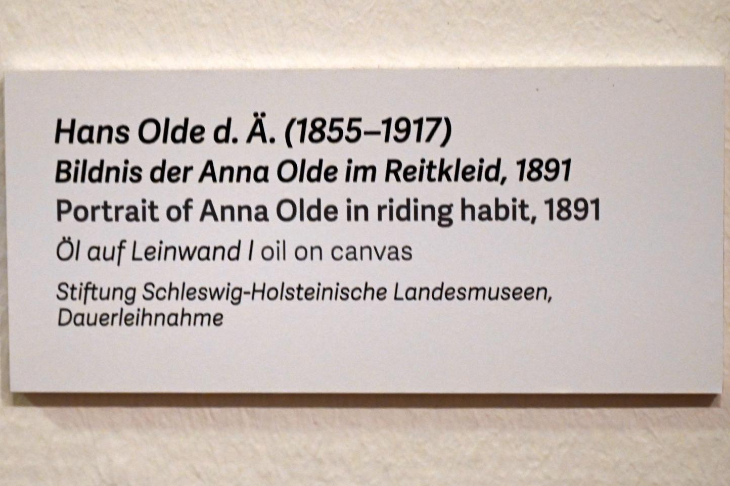 Hans Olde (1882–1916), Bildnis der Anna Olde im Reitkleid, Schleswig, Landesmuseum für Kunst und Kulturgeschichte, Kunst im 20. Jh., 1891, Bild 2/2