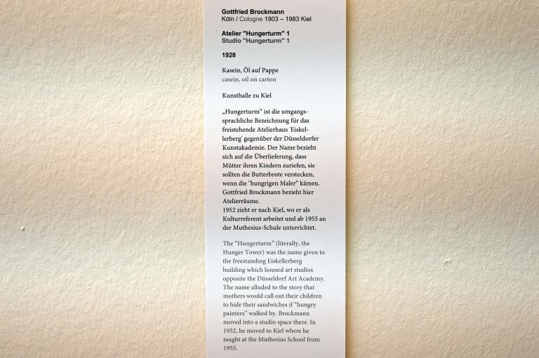 Gottfried Brockmann (1927–1930), Atelier "Hungerturm" 1, Kiel, Kunsthalle, Interieur, 1928, Bild 2/2