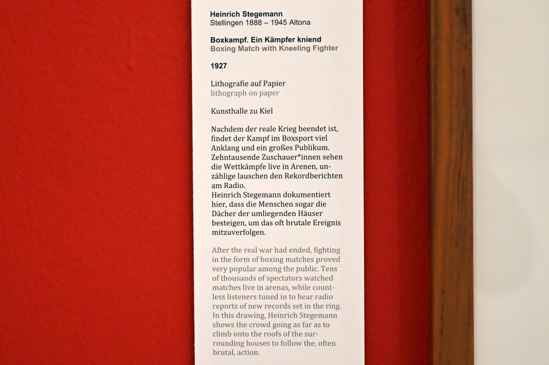 Heinrich Stegemann (1919–1927), Boxkampf. Ein Kämpfer kniend, Kiel, Kunsthalle, ÜberLeben 1, 1927, Bild 2/2