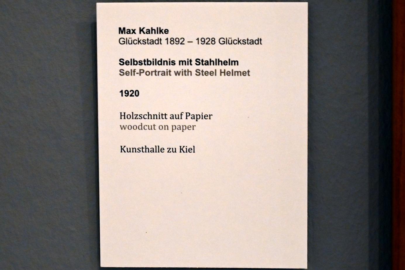 Max Kahlke (1919–1925), Selbstbildnis mit Stahlhelm, Kiel, Kunsthalle, ÜberLeben 2, 1920, Bild 2/2