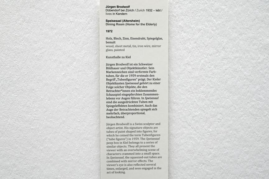 Jürgen Brodwolf (1972), Speisesaal (Altersheim), Kiel, Kunsthalle, Galerie Gang, 1972, Bild 6/6