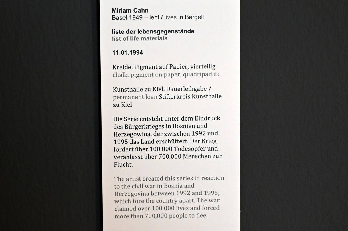 Miriam Cahn (1990–2016), liste der lebensgegenstände, Kiel, Kunsthalle, Galerie 2, 1994, Bild 6/6