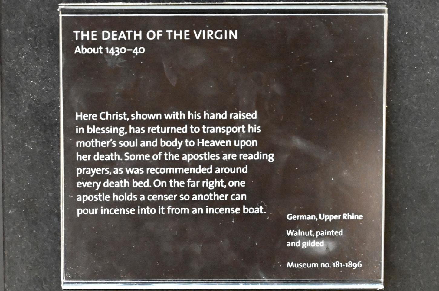 Tod Mariens, London, Victoria and Albert Museum, 0. Etage, Mittelalter und Renaissance, um 1430–1440, Bild 2/2