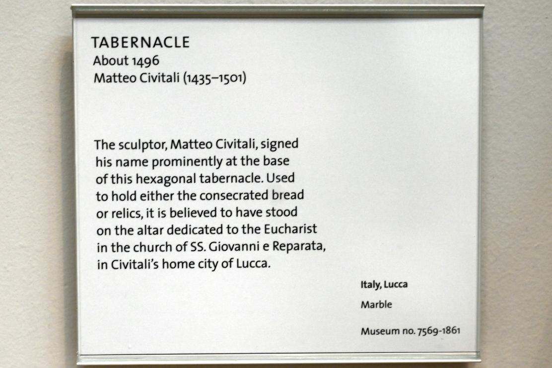 Matteo Civitali (1496), Tabernakel, Lucca, Kirche der Heiligen Johannes und Reparata, jetzt London, Victoria and Albert Museum, 0. Etage, Mittelalter und Renaissance, um 1496, Bild 2/2