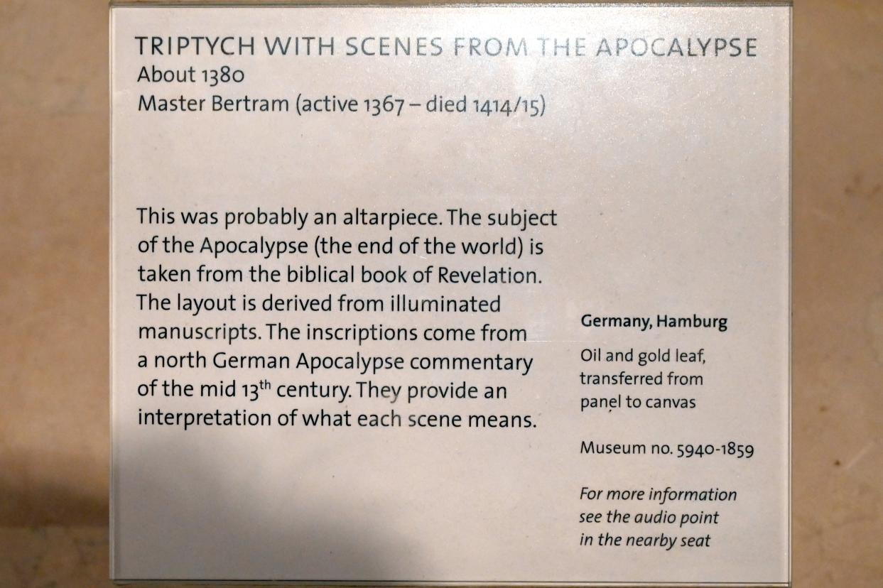 Bertram von Minden (Meister Bertram) (1380–1395), Triptychon mit Szenen aus der Apokalypse, London, Victoria and Albert Museum, -1. Etage, Mittelalter und Renaissance, um 1380, Bild 4/4