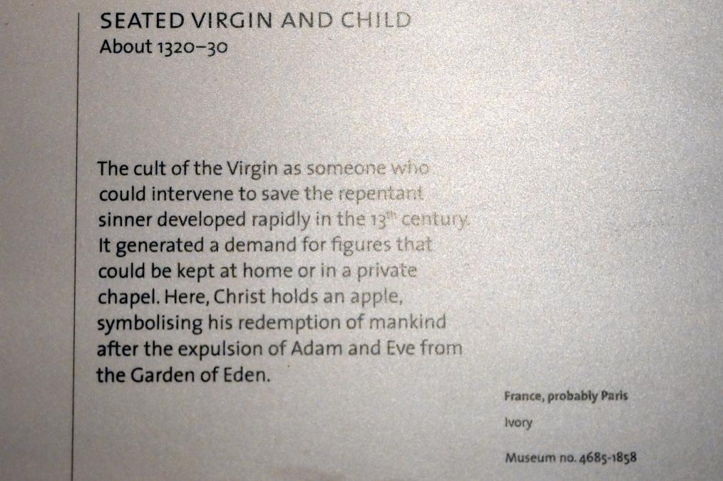 Sitzende Maria mit Kind, London, Victoria and Albert Museum, -1. Etage, Mittelalter und Renaissance, um 1320–1330, Bild 2/2