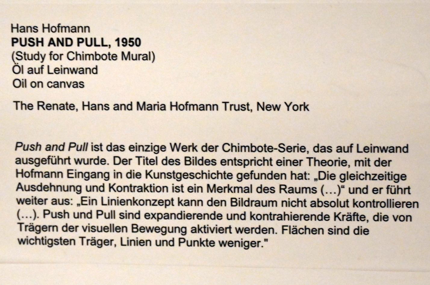 Hans Hofmann (1939–1965), Push and Pull, Neumarkt in der Oberpfalz, Museum Lothar Fischer, Ausstellung "Hans Hofmann. Chimbote 1950 - Farben für die neue Stadt" vom 23.10.2022-29.01.2023, 1950, Bild 2/2