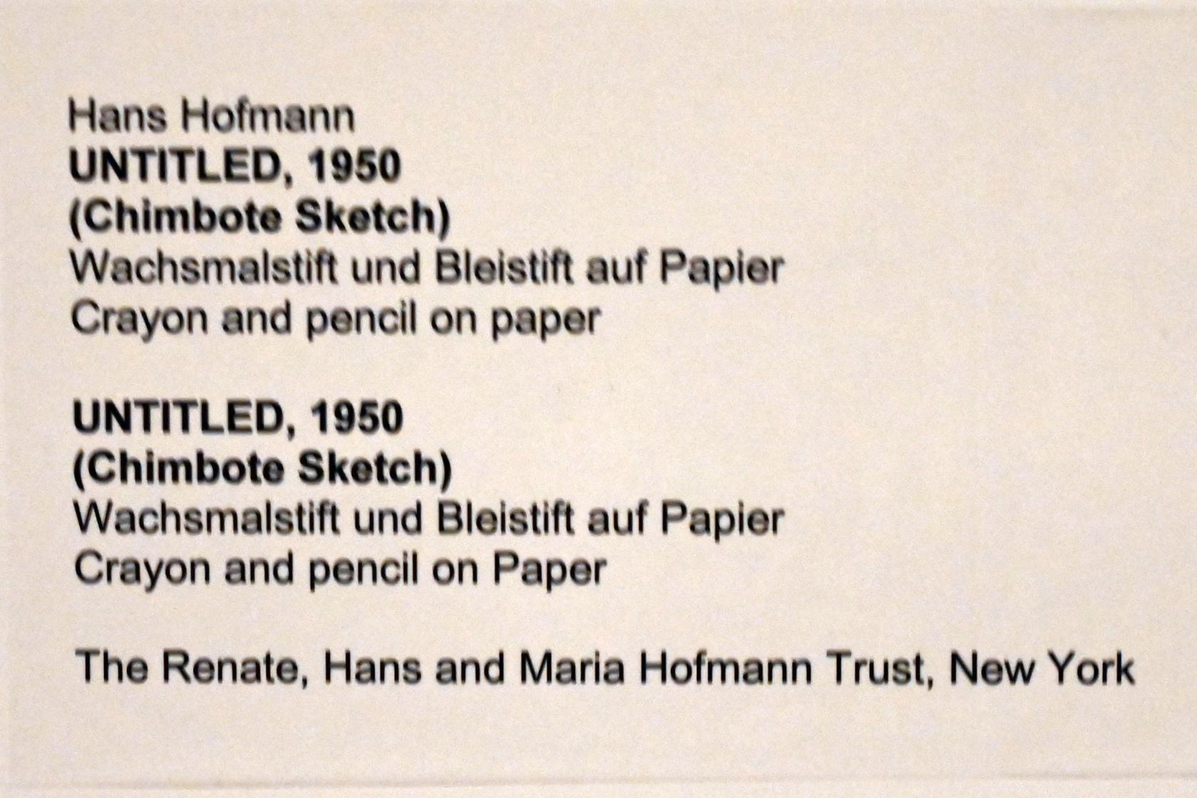 Hans Hofmann (1939–1965), Untitled, Neumarkt in der Oberpfalz, Museum Lothar Fischer, Ausstellung "Hans Hofmann. Chimbote 1950 - Farben für die neue Stadt" vom 23.10.2022-29.01.2023, 1950, Bild 2/2