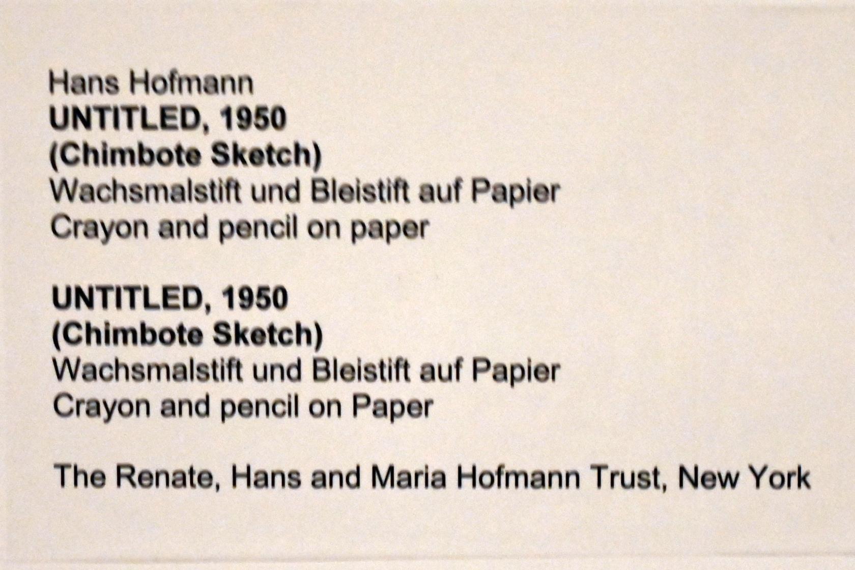 Hans Hofmann (1939–1965), Untitled, Neumarkt in der Oberpfalz, Museum Lothar Fischer, Ausstellung "Hans Hofmann. Chimbote 1950 - Farben für die neue Stadt" vom 23.10.2022-29.01.2023, 1950, Bild 2/2