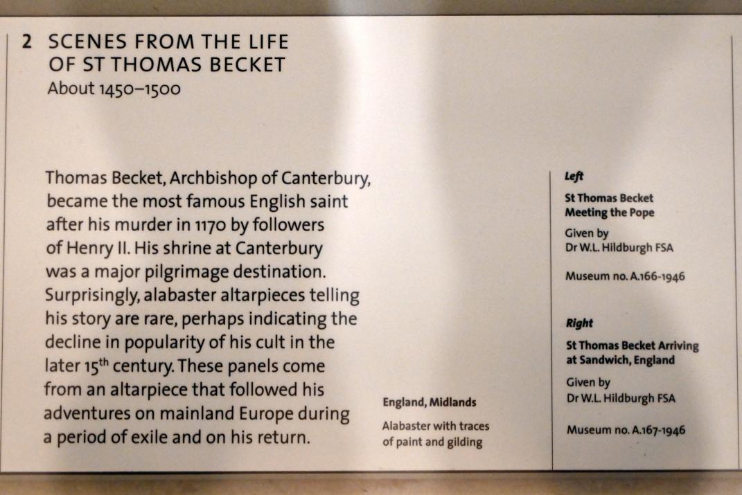 Ankunft des hl. Thomas Becket in Sandwich, England, London, Victoria and Albert Museum, -1. Etage, Mittelalter und Renaissance, um 1450–1500, Bild 2/2