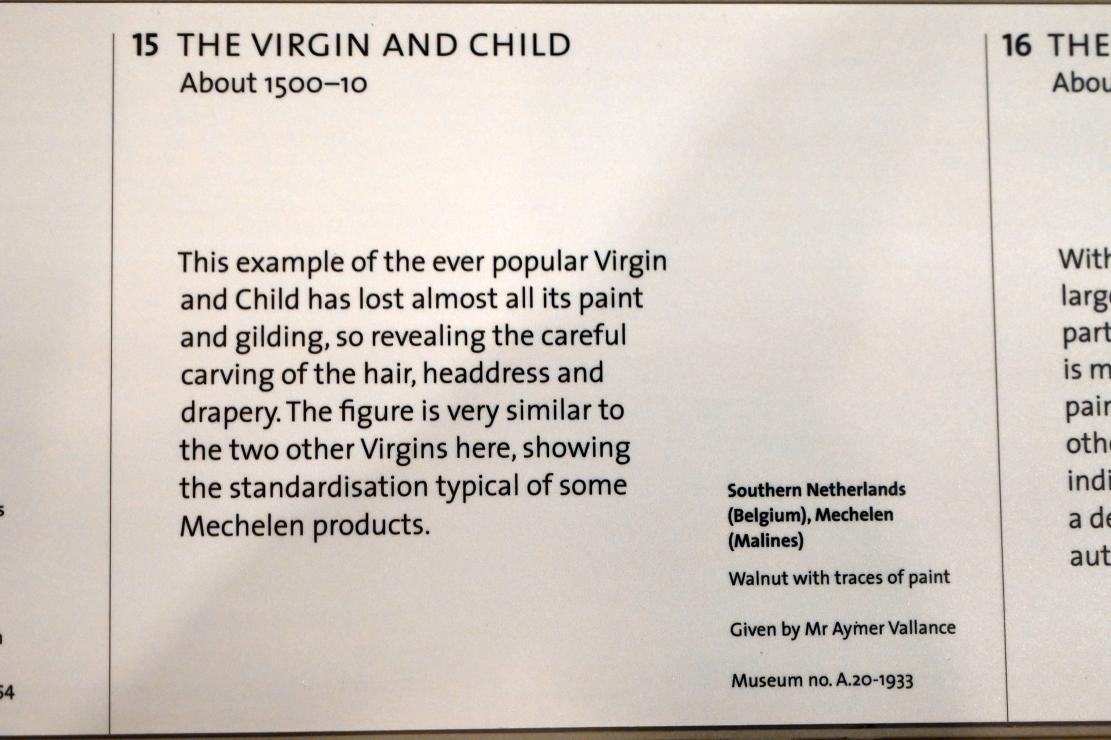 Maria mit Kind, London, Victoria and Albert Museum, -1. Etage, Mittelalter und Renaissance, um 1500–1510, Bild 2/2