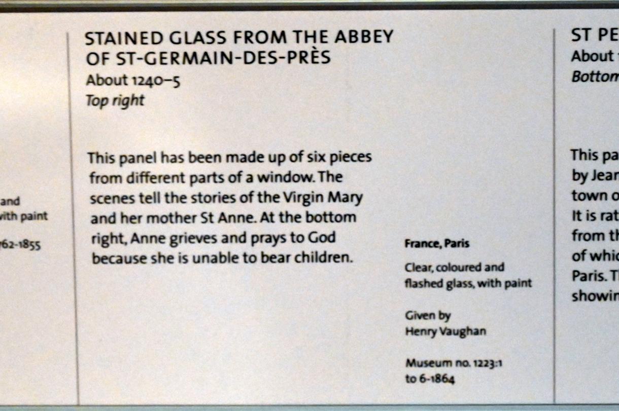 Marien- und Anna-Fenster, Paris, Abtei Saint-Germain-des-Prés, jetzt London, Victoria and Albert Museum, -1. Etage, Mittelalter und Renaissance, um 1240–1245, Bild 2/2