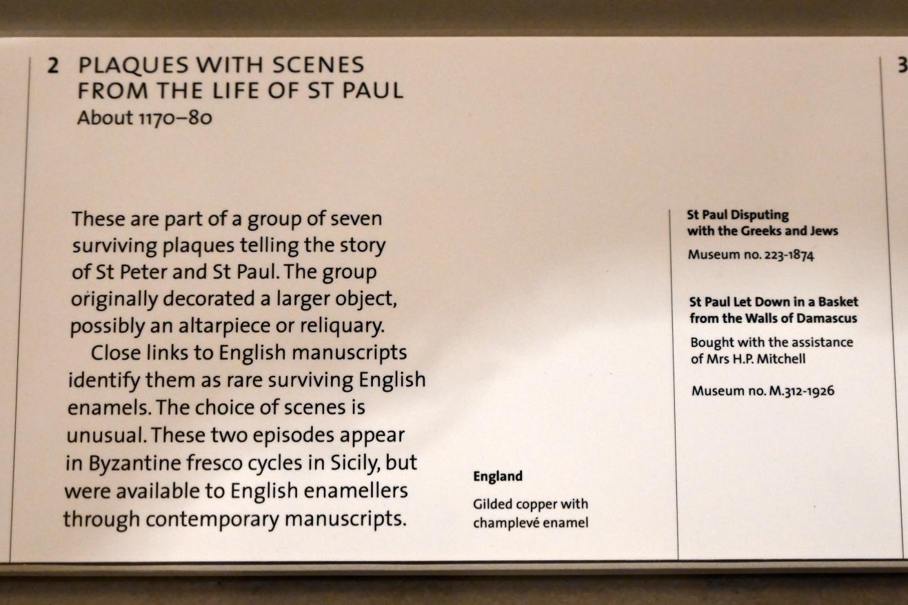 Abseilung des Apostel Paulus im Korb an der Stadtmauer von Damaskus, London, Victoria and Albert Museum, -1. Etage, Mittelalter und Renaissance, um 1170–1180, Bild 2/2