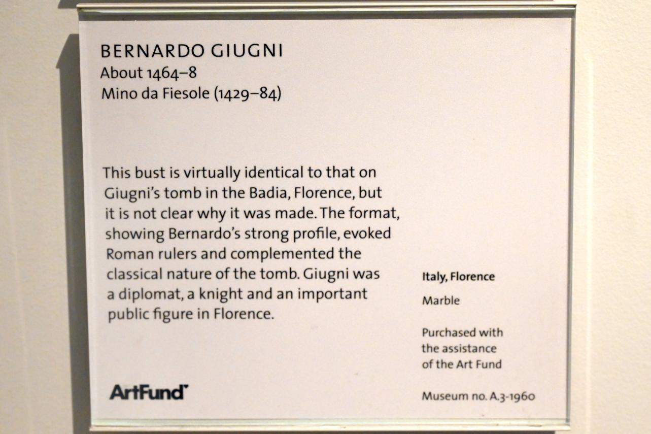 Mino da Fiesole (1454–1484), Bernardo Giugni, London, Victoria and Albert Museum, 1. Etage, um 1464–1468, Bild 2/2