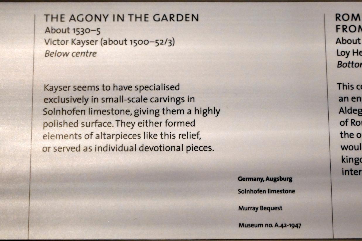 Victor Kayser (1530–1532), Christus am Ölberg, London, Victoria and Albert Museum, 1. Etage, um 1530–1535, Bild 2/2