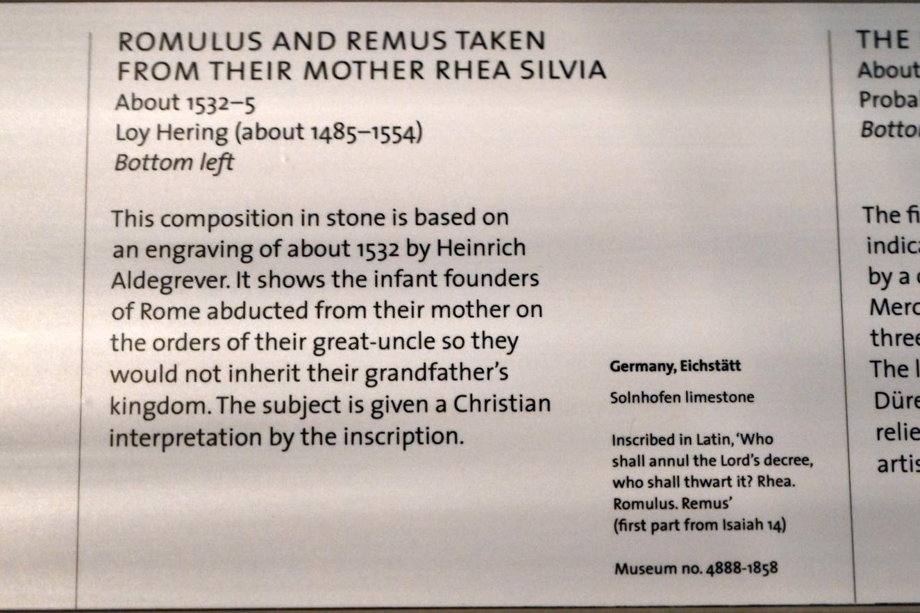 Loy Hering (1517–1548), Romulus und Remus werden von ihrer Mutter entführt, London, Victoria and Albert Museum, 1. Etage, um 1532–1535, Bild 2/2