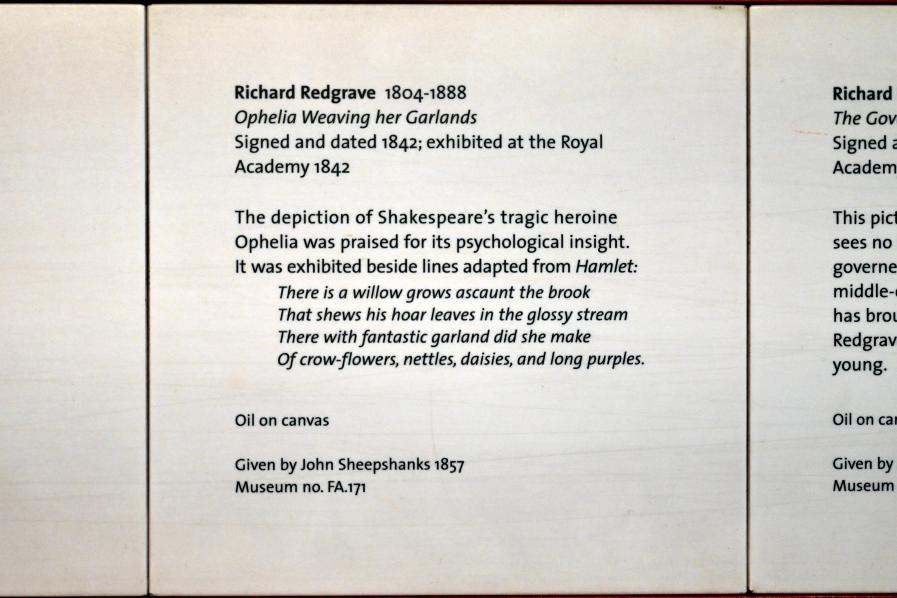 Richard Redgrave (1842–1869), Ophelia beim Weben ihrer Girlanden, London, Victoria and Albert Museum, 2. Etage, Paintings, 1842, Bild 2/2