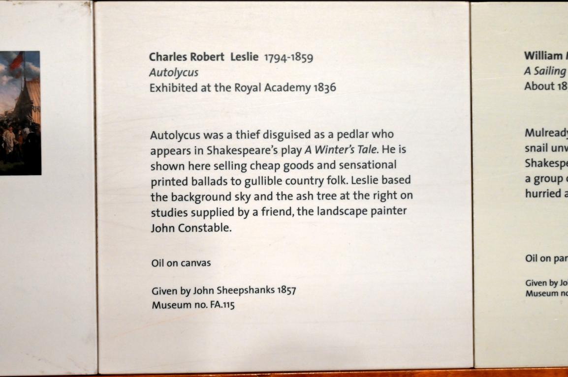 Charles Robert Leslie (1830–1849), Autolycus, London, Victoria and Albert Museum, 2. Etage, Paintings, vor 1836, Bild 2/2