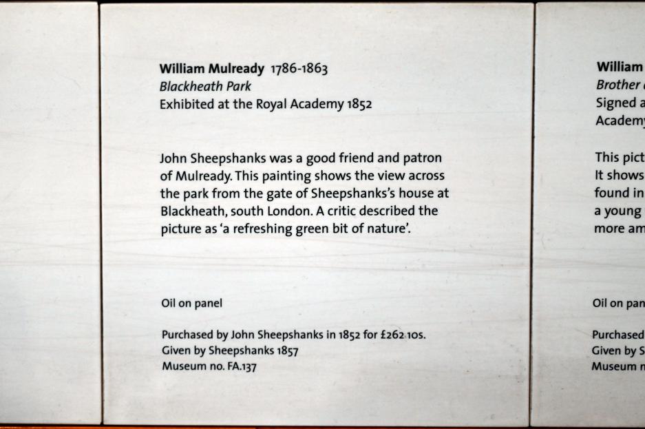 William Mulready (1816–1858), Blackheath Park, London, Victoria and Albert Museum, 2. Etage, Paintings, vor 1852, Bild 2/2