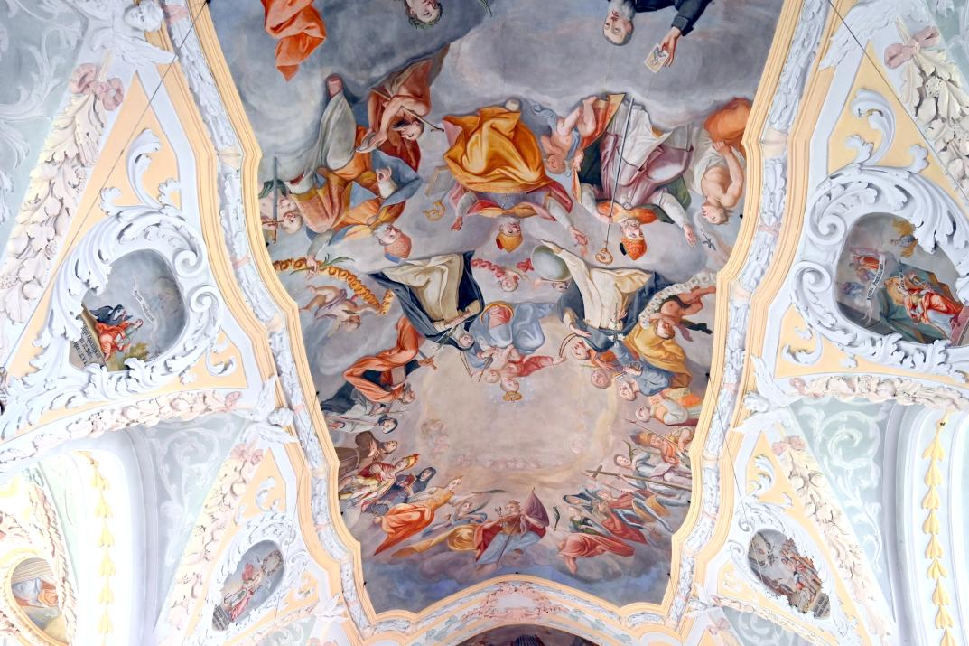 Balthasar Mang (1753), Deckenfresko im Langhaus, Aschau im Chiemgau, Pfarrkirche Mariä Lichtmeß, 1753–1754, Bild 2/4