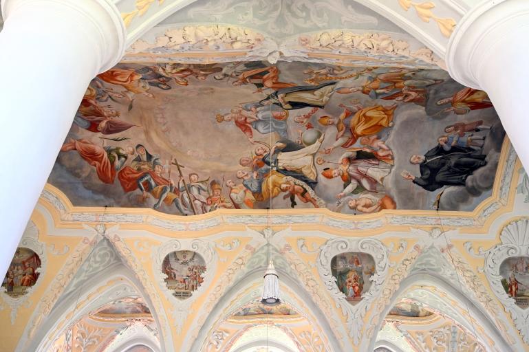 Balthasar Mang (1753), Deckenfresko im Langhaus, Aschau im Chiemgau, Pfarrkirche Mariä Lichtmeß, 1753–1754, Bild 3/4