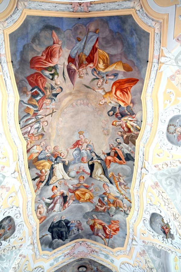 Balthasar Mang (1753), Deckenfresko im Langhaus, Aschau im Chiemgau, Pfarrkirche Mariä Lichtmeß, 1753–1754, Bild 4/4