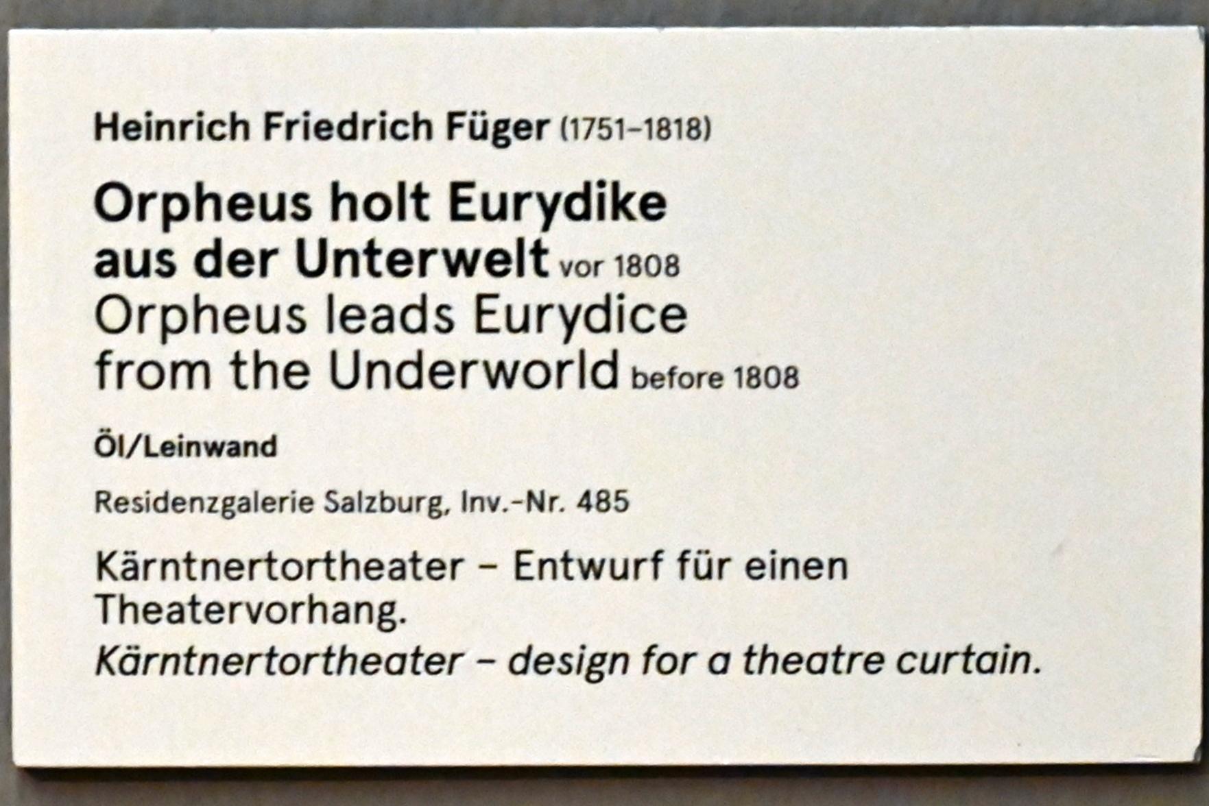 Heinrich Friedrich Füger (1788–1811), Orpheus holt Eurydike aus der Unterwelt, Wien, Theater am Kärntnertor, jetzt Salzburg, Salzburger Residenz, Residenzgalerie, vor 1808, Bild 2/2
