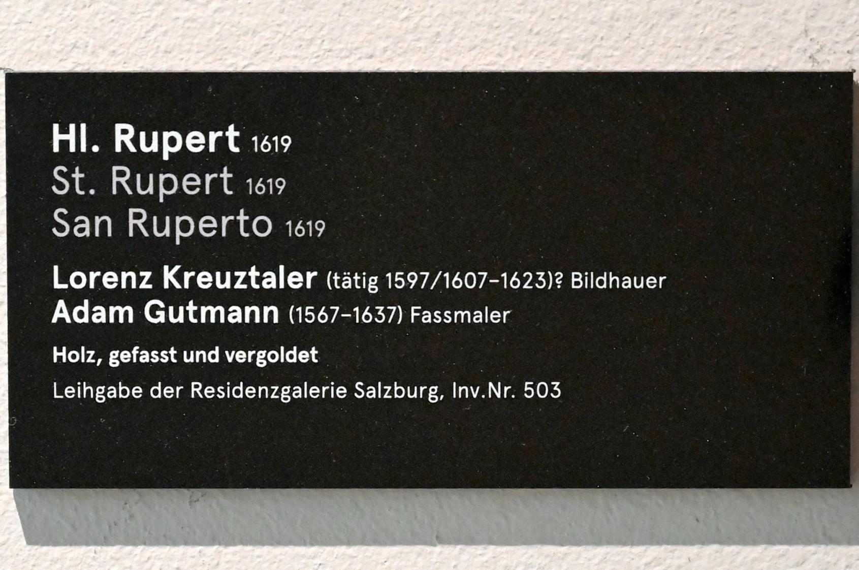 Lorenz Kreuztaler (1619), Hl. Rupert, Salzburg, Dommuseum Salzburg, 1619, Bild 3/3