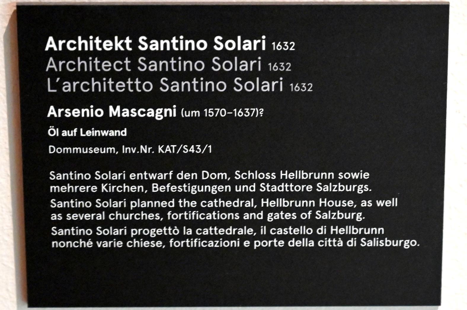 Donato Arsenio Mascagni (1632), Architekt Santino Solari, Salzburg, Dommuseum Salzburg, 1632, Bild 2/2