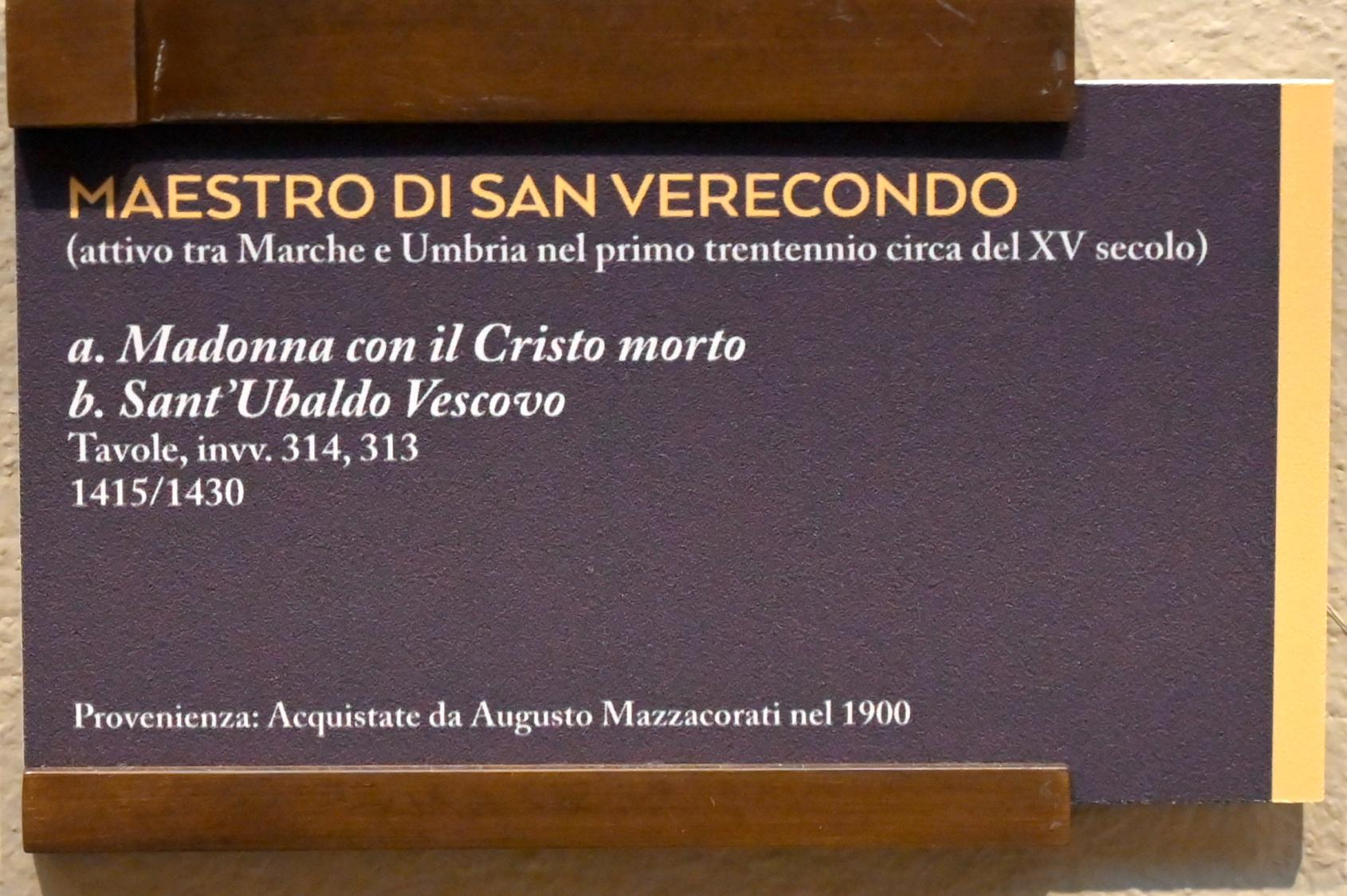 Maestro di San Verecondo (1422), Heiliger Ubald von Gubbio, Bologna, Pinacoteca Nazionale, Saal 5, 1415–1430, Bild 2/2