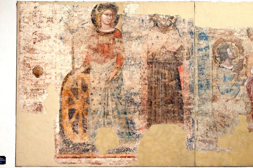 Vitale da Bologna (1329–1350), Letzte Abendmahl und die Heiligen Katharina, Ludwig von Toulouse, Franziskus und Erzengel Raphael, Bologna, Kloster San Francesco, jetzt Bologna, Pinacoteca Nazionale, Saal 6, 1340–1345, Bild 2/5