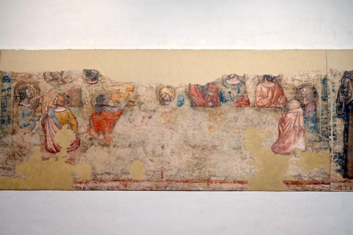 Vitale da Bologna (1329–1350), Letzte Abendmahl und die Heiligen Katharina, Ludwig von Toulouse, Franziskus und Erzengel Raphael, Bologna, Kloster San Francesco, jetzt Bologna, Pinacoteca Nazionale, Saal 6, 1340–1345, Bild 3/5