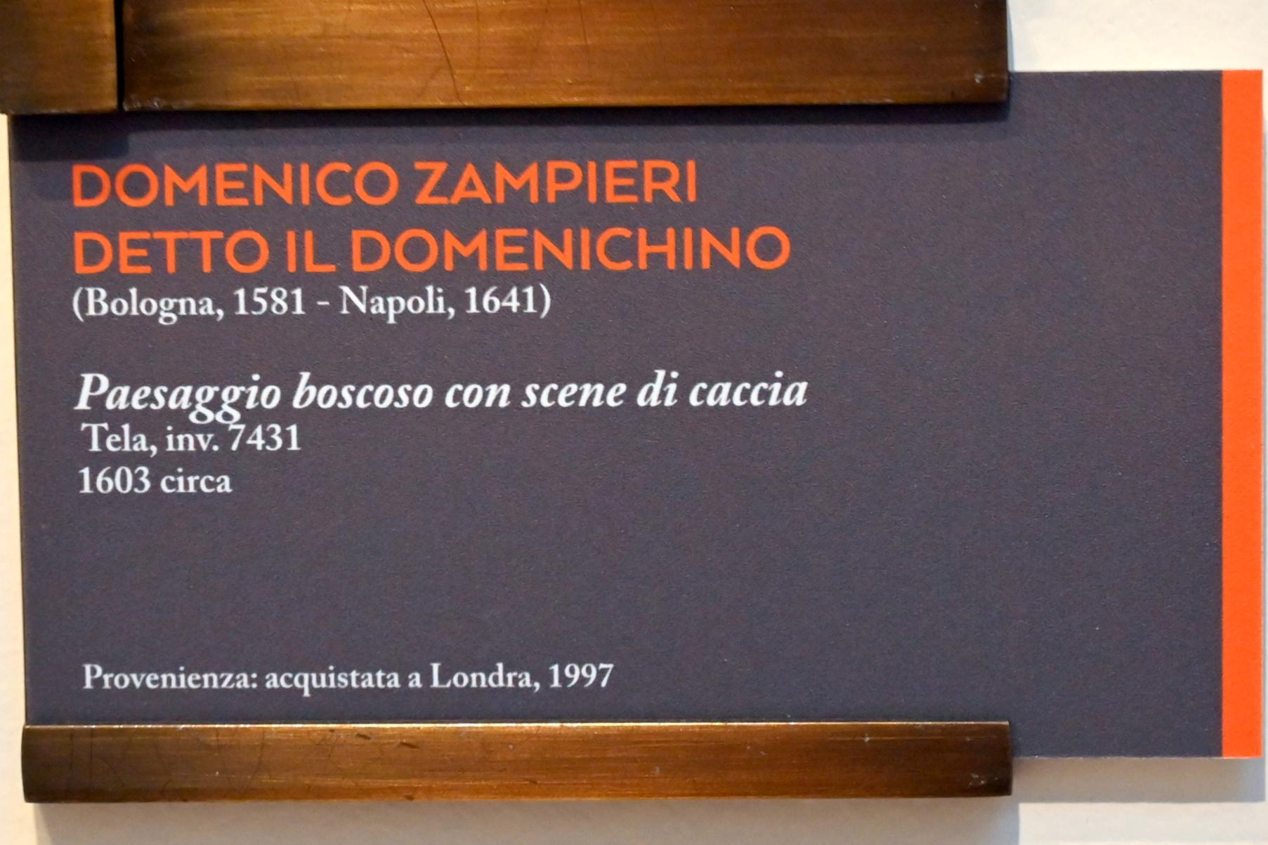 Domenichino (Domenico Zampieri) (1602–1627), Bewaldete Landschaft mit Jagdszenen, Bologna, Pinacoteca Nazionale, Saal 30, um 1603, Bild 2/2