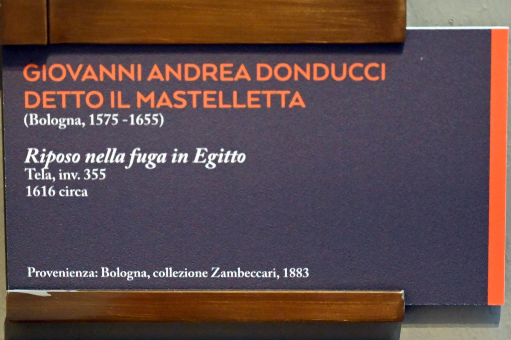 Giovanni Andrea Donducci (Mastellétta) (1608–1620), Ruhe auf der Flucht nach Ägypten, Bologna, Pinacoteca Nazionale, Saal 30, um 1616, Bild 2/2