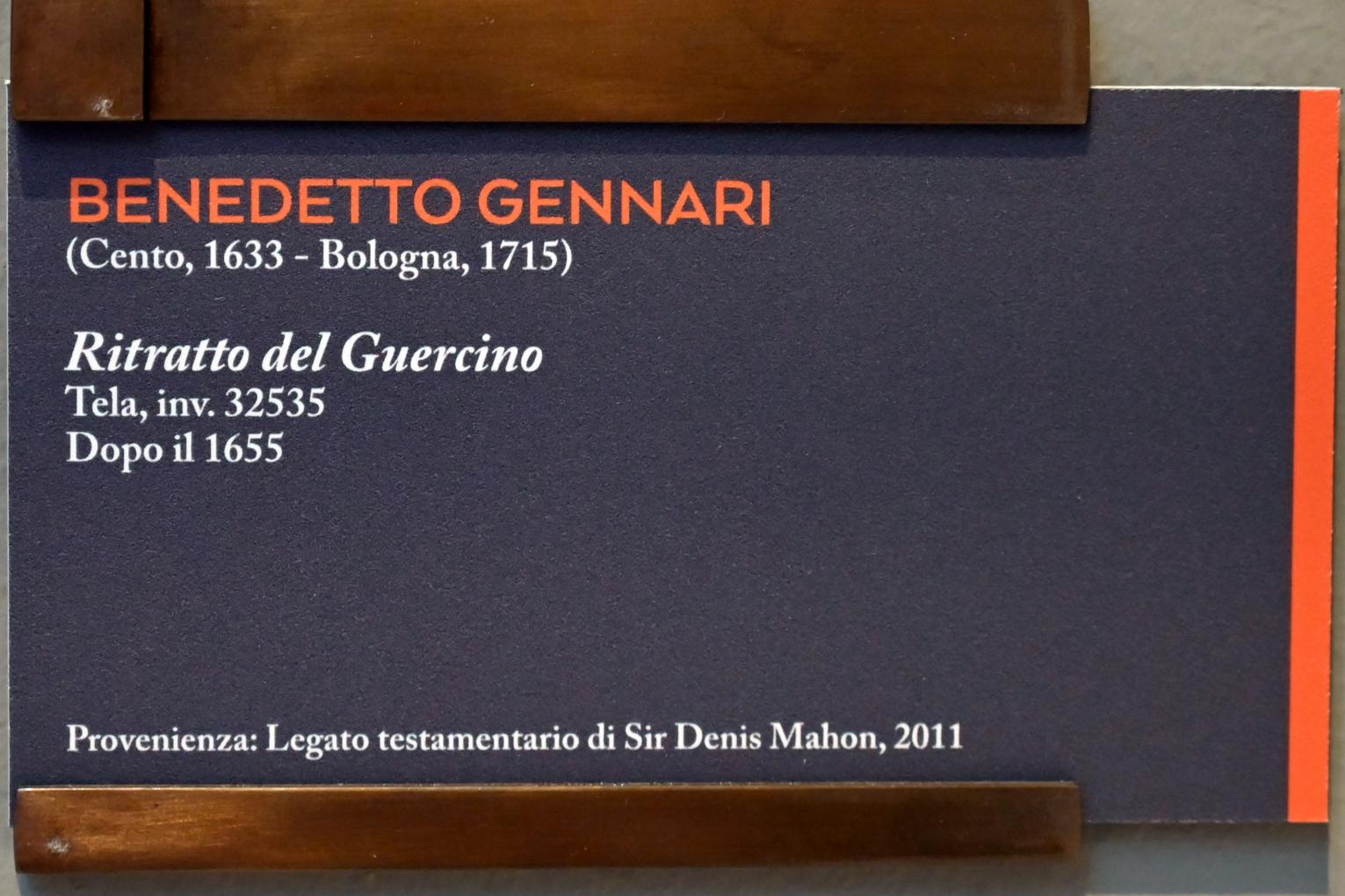 Benedetto Gennari II (1656–1679), Porträt des Guercino, Bologna, Pinacoteca Nazionale, Saal 30, nach 1655, Bild 2/2