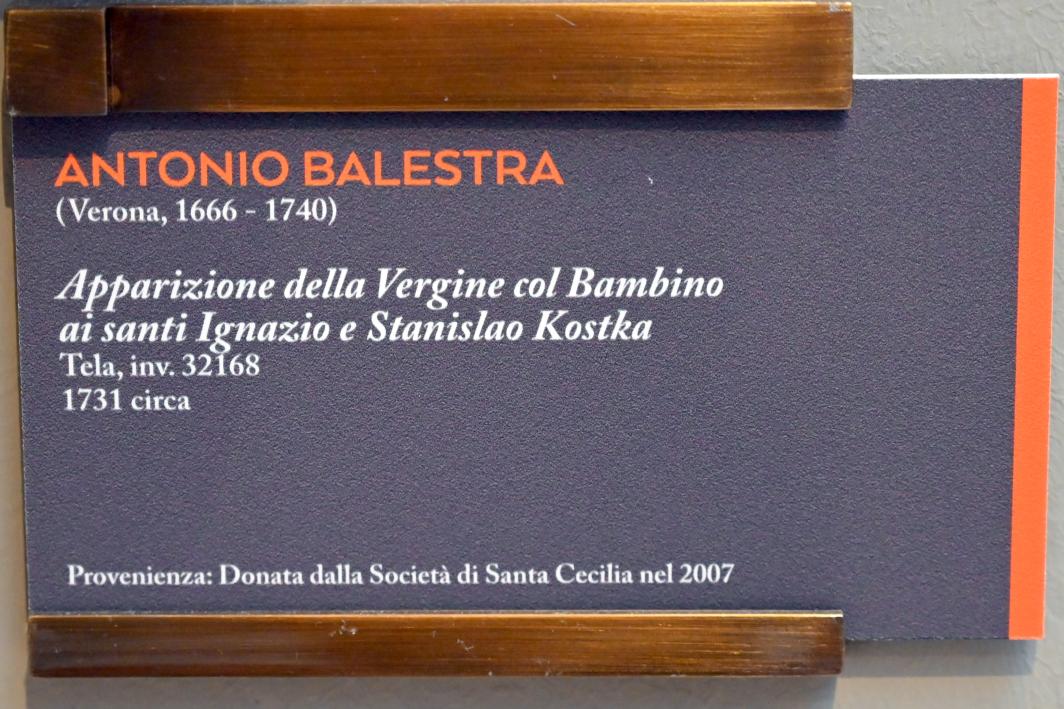 Antonio Balestra (1717–1731), Marienerscheinung vor den Heiligen Ignatius und Stanislaus Kostka, Bologna, ehem. Jesuitenkirche, jetzt Bologna, Pinacoteca Nazionale, Saal 30, um 1731, Bild 2/2