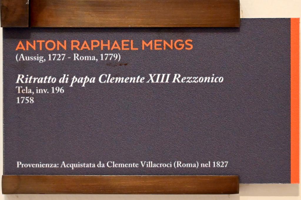 Anton Raphael Mengs (1744–1777), Porträt von Papst Clemens XIII. Rezzonico, Bologna, Pinacoteca Nazionale, Saal 28, 1758, Bild 2/2