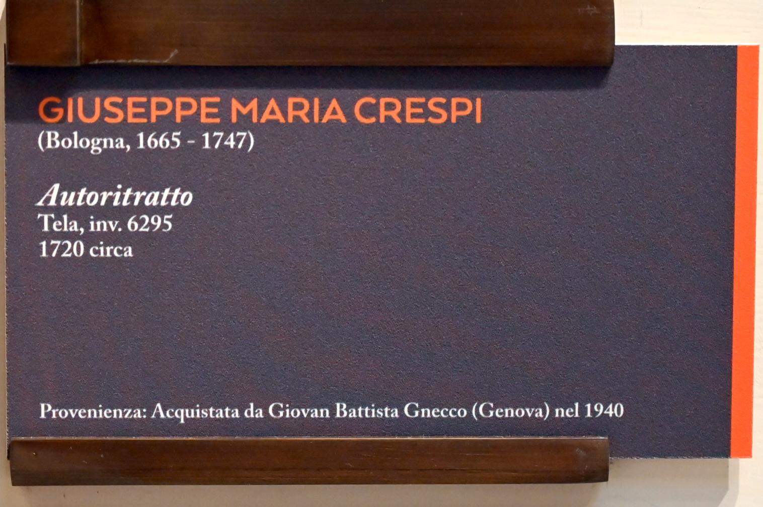 Giuseppe Maria Crespi (Spagnuolo) (1697–1733), Selbstporträt, Bologna, Pinacoteca Nazionale, Saal 28, um 1720, Bild 2/2