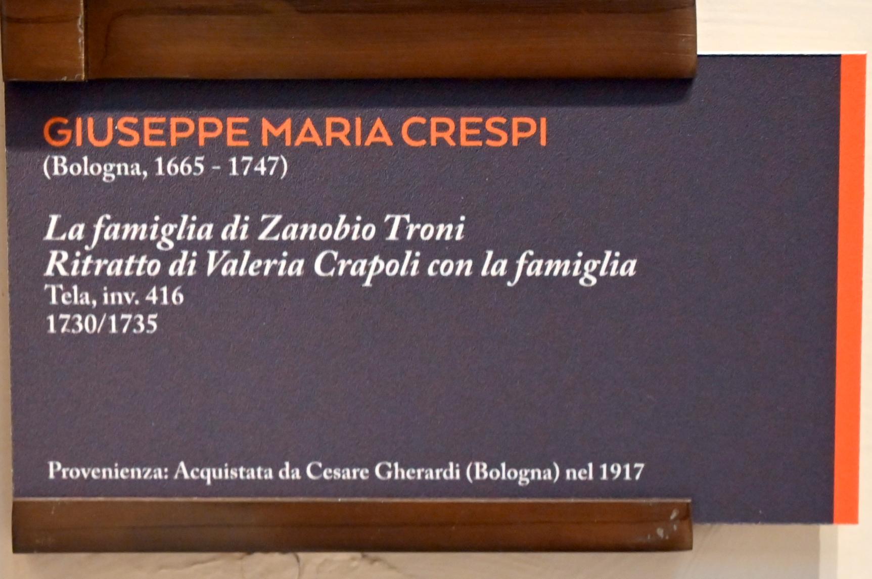 Giuseppe Maria Crespi (Spagnuolo) (1697–1733), Familie Zanobi Troni, Porträt von Valeria Crapoli mit Familie, Bologna, Pinacoteca Nazionale, Saal 28, 1730–1735, Bild 2/2