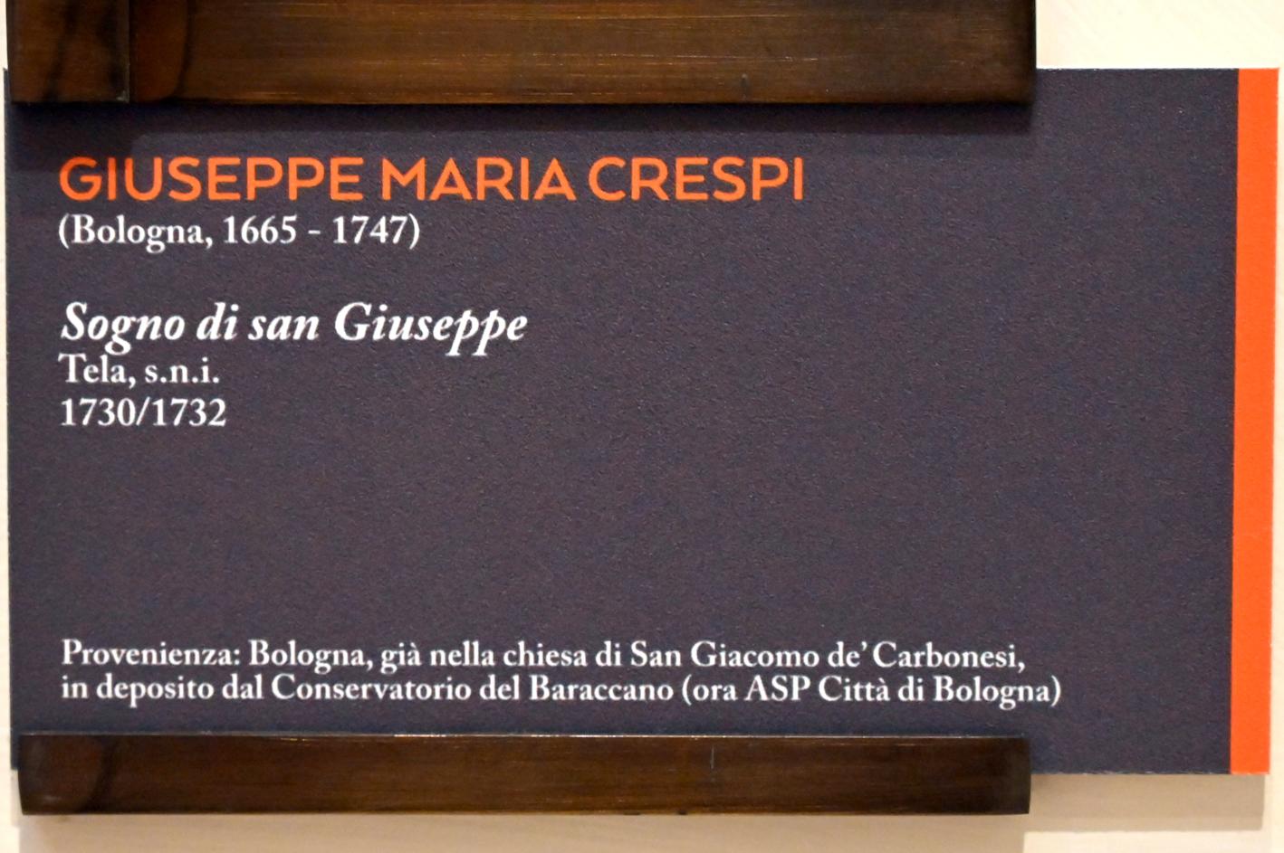 Giuseppe Maria Crespi (Spagnuolo) (1697–1733), Der Traum Josephs, Bologna, ehem. Chiesa di san Giacomo de' Carbonesi, jetzt Bologna, Pinacoteca Nazionale, Saal 28, 1730–1732, Bild 2/2