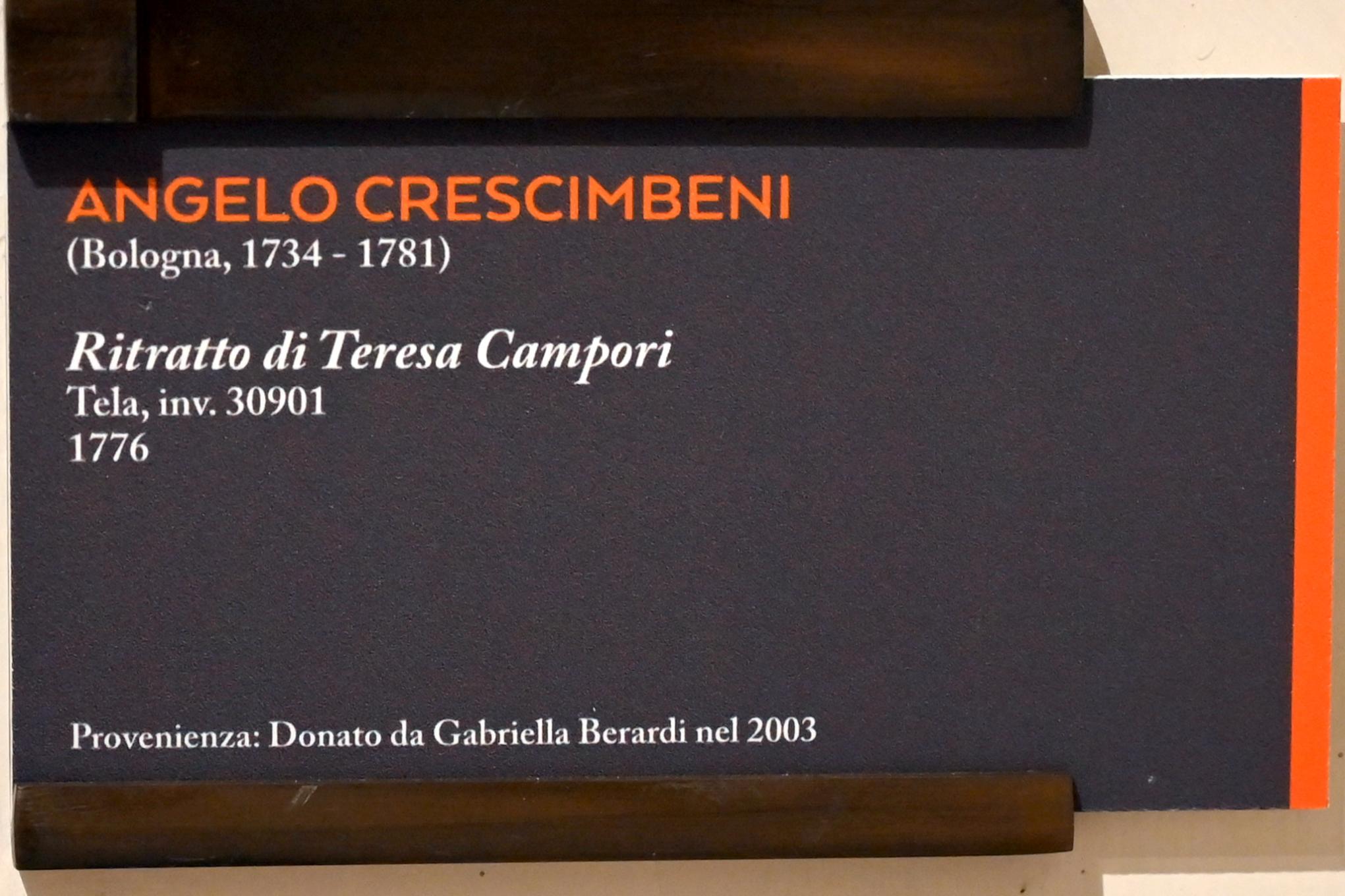 Angelo Crescimbeni (1776), Porträt der Teresa Campori, Bologna, Oratorio dello Spirito Santo, jetzt Bologna, Pinacoteca Nazionale, Saal 28, 1776, Bild 2/2