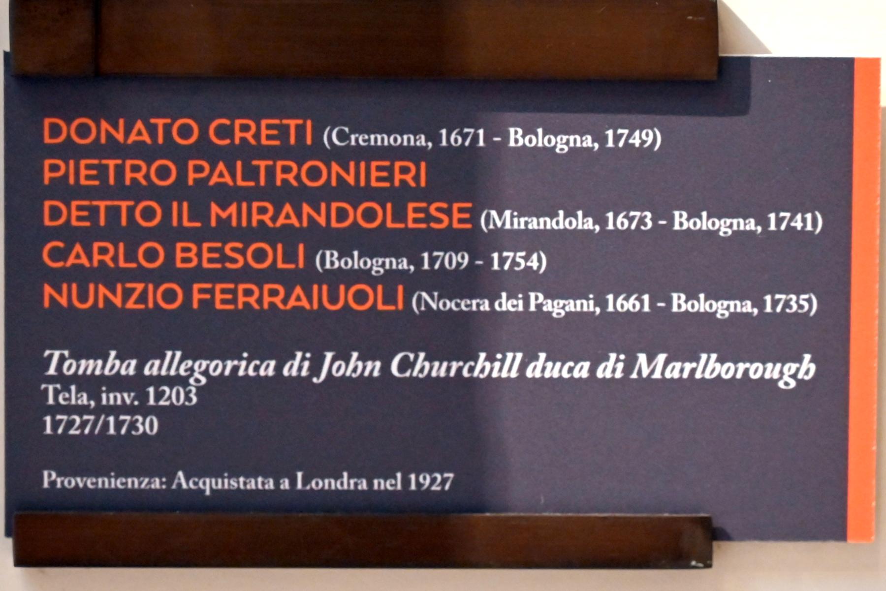 Donato Creti (1707–1729), Allegorisches Grabmal von John Churchill, Herzog von Marlborough, Bologna, Pinacoteca Nazionale, Saal 27, 1727–1730, Bild 2/2