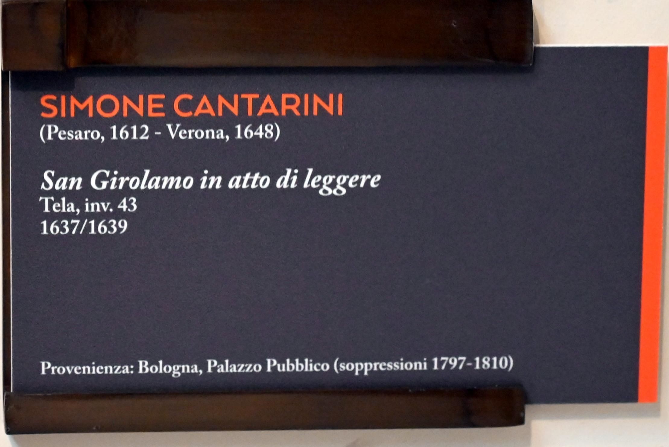Simone Cantarini (Pesarese) (1630–1640), Lesender Heiliger Hieronymus, Bologna, ehem. Palazzo Pubblico, jetzt Bologna, Pinacoteca Nazionale, Saal 26, 1637–1639, Bild 2/2